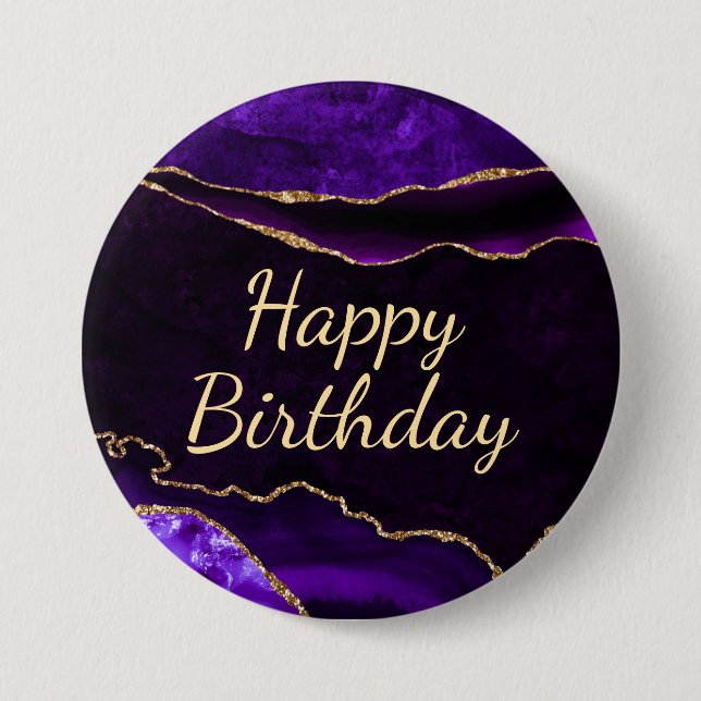 Chapa Redonda De 7 Cm Agate Purpurina de lujo Purple Gold Feliz Cumpleañ (Anverso)