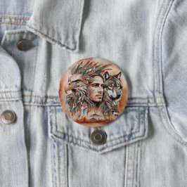 Chapa Redonda De 7 Cm Águila - Hombre - Lobo - acuarela arte 1 - Diversi