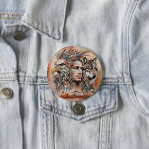 Chapa Redonda De 7 Cm Águila - Hombre - Lobo - acuarela arte 1 - Diversi