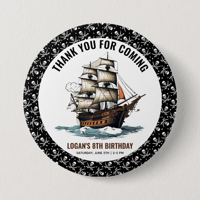 Chapa Redonda De 7 Cm ¡Ahoy! Barco pirata 8 cumpleaños (Anverso)