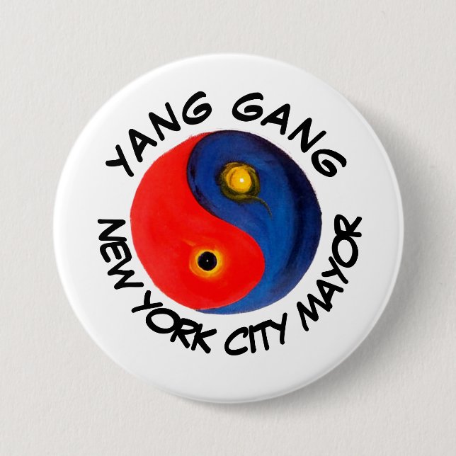 Chapa Redonda De 7 Cm Alcalde de Yang Gang NYC (Anverso)