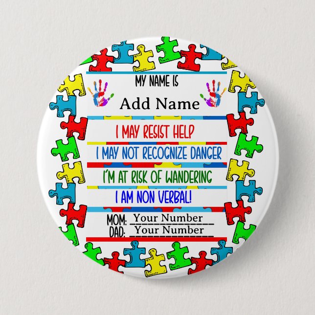 Chapa Redonda De 7 Cm Alerta de autismo Pin no verbal (Anverso)