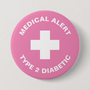 Chapa Redonda De 7 Cm Alerta médica de diabetes tipo 2 Azul diabético
