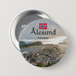 Chapa Redonda De 7 Cm Alesund Norway Souvenir