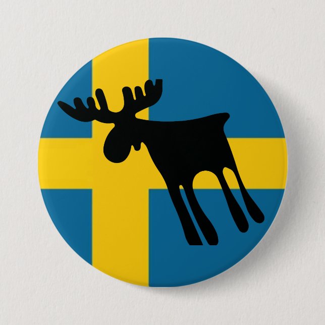 Chapa Redonda De 7 Cm Älg / Moose med Svenska flaggan (Anverso)