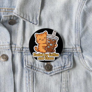 Chapa Redonda De 7 Cm Alimentado por Café y Caos Gato Naranja Lindo