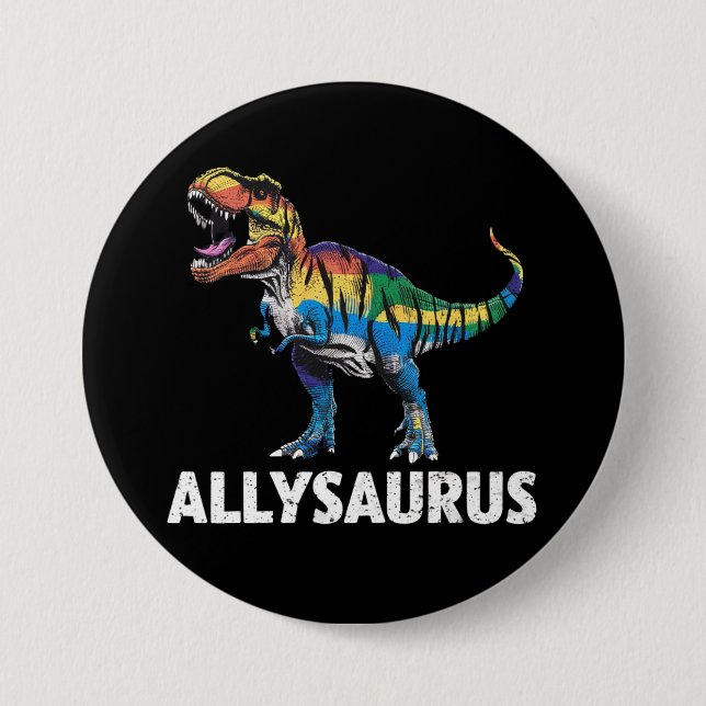 Chapa Redonda De 7 Cm Allysaurus LGBT Dinosaurio Bandera Arcoiris aliado (Anverso)
