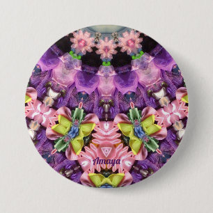 Chapa Redonda De 7 Cm AMAYA ~ Rosa Purpura Verde Amarillo BLING