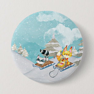 Chapa Redonda De 7 Cm Amigos del arbolado del invierno - ilustracion del