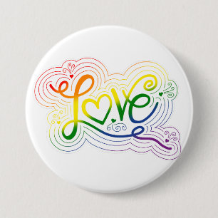 Chapa Redonda De 7 Cm Amor Swirl Doodle LGBTQ+ Letra de bandera del orgu
