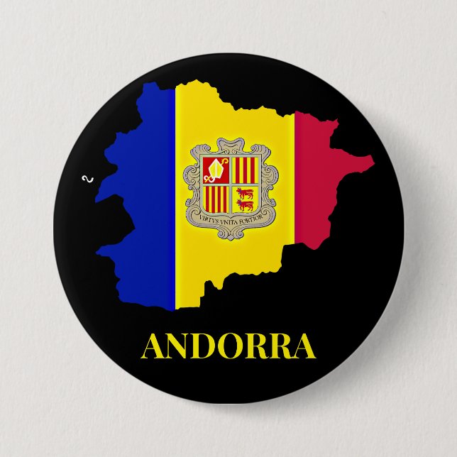 Chapa Redonda De 7 Cm Andorra Silhouette, bandera, (Anverso)