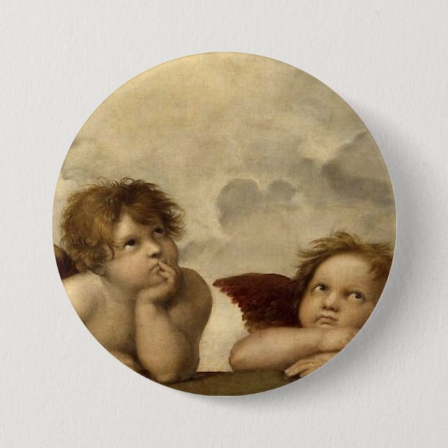 Chapa Redonda De 7 Cm Angels Cherubs Raphael Santi Sistine Madonna Sweet (Anverso)