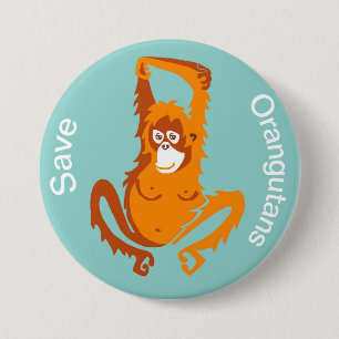 Chapa Redonda De 7 Cm Ape -Save Orangutans - Animales en peligro de exti