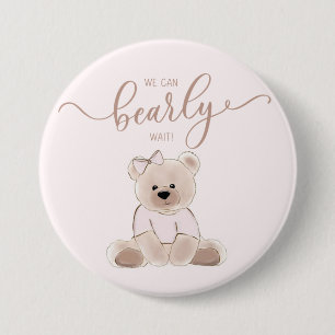 Chapa Redonda De 7 Cm Apenas Podemos Esperar Oso De Peluche Rosa Baby Sh