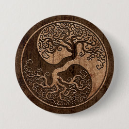 Chapa Redonda De 7 Cm Árbol de la vida Yin Yang con el efecto de madera