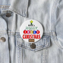 Chapa Redonda De 7 Cm Árbol de Navidad Alegre Adornos Rojo Azul Dorado