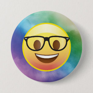 Chapa Redonda De 7 Cm Arcoiris Acuarela Nerd Emoji Glasses Pin