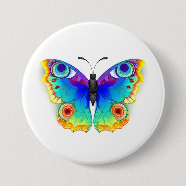 Chapa Redonda De 7 Cm Arcoiris mariposa Peacock Eye (Anverso)