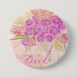 Chapa Redonda De 7 Cm Arcoiris Rosa Brillante Bouquet Novias