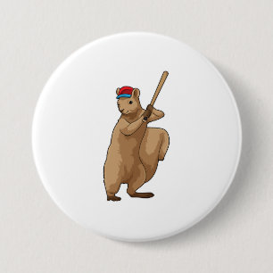 Chapa Redonda De 7 Cm Ardilla en béisbol con bate de béisbol