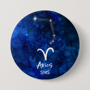 Chapa Redonda De 7 Cm Aries Zodiac Constellation Blue Galaxy Monograma