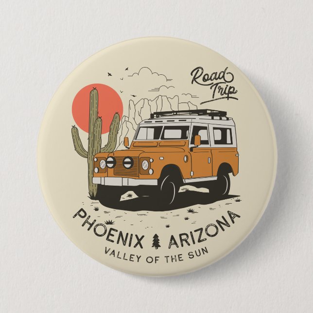 Chapa Redonda De 7 Cm Arizona Desert Sunset Road Trip Cactus Phoenix (Anverso)