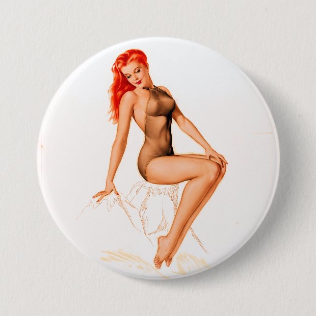 Chapa Redonda De 7 Cm Art Deco Redhead Pin Up (Anverso)