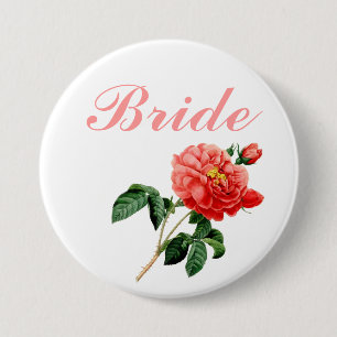 Chapa Redonda De 7 Cm arte botánico vintage flor rosa roja novia