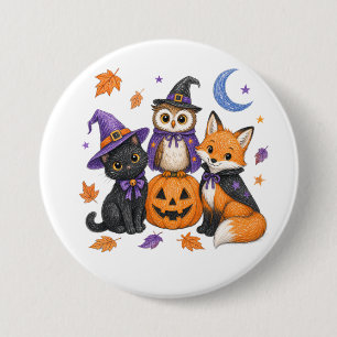 Chapa Redonda De 7 Cm Arte de Calabaza Zorro Búho Gato Negro Bruja