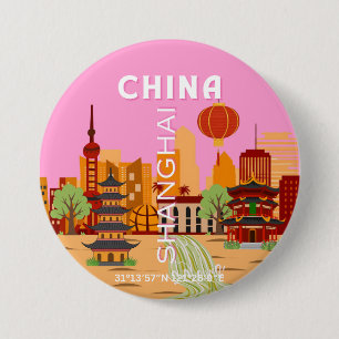 Chapa Redonda De 7 Cm Arte de viaje a Shanghai, China
