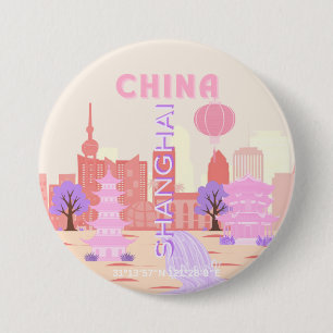 Chapa Redonda De 7 Cm Arte de viaje pastel de Shanghai China