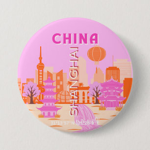Chapa Redonda De 7 Cm Arte de Viaje Rosa Shanghai China