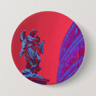 Chapa Redonda De 7 Cm Arte digital rojo, azul del Coliseo y la estatua