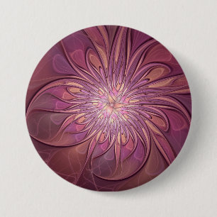 Chapa Redonda De 7 Cm Arte floral fractal moderno abstracto colores de b