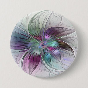 Chapa Redonda De 7 Cm Arte fractal floral moderno abstracto colorido