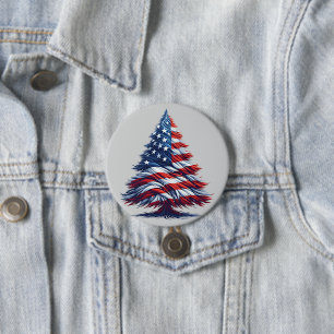 Chapa Redonda De 7 Cm Arte patriótico del árbol de Navidad con bandera e