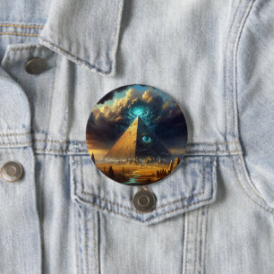 Chapa Redonda De 7 Cm Arte pirámide azul místico