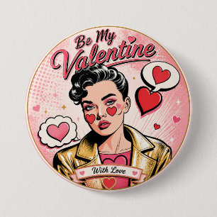 Chapa Redonda De 7 Cm Arte Pop Valentine Con Glamour Dorado