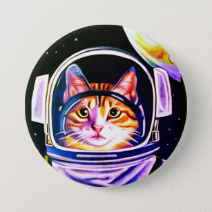 Chapa Redonda De 7 Cm Astronauta de gato en el espacio