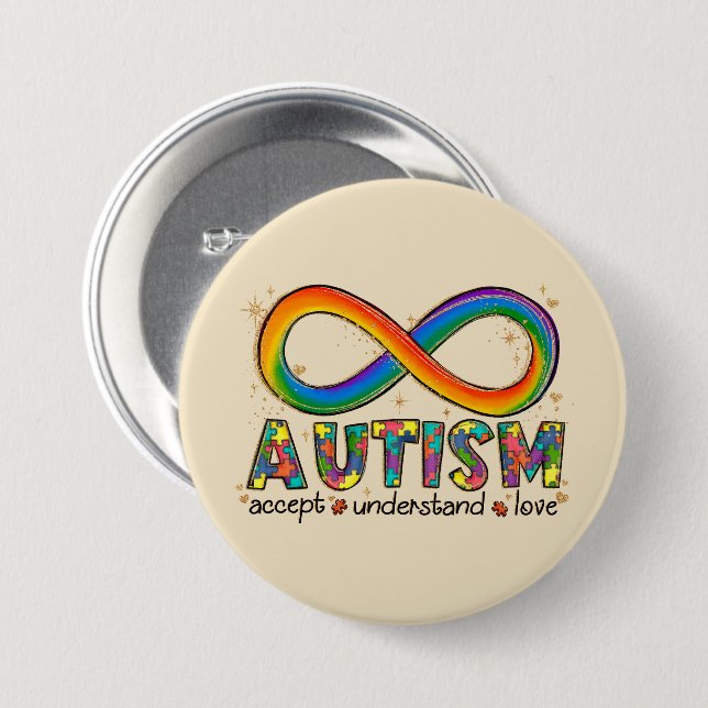 Chapa Redonda De 7 Cm Autism Awareness Accept, Love, Understanding (Anverso y reverso)