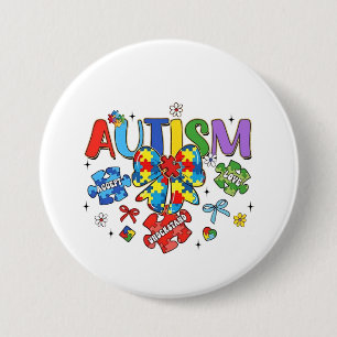 Chapa Redonda De 7 Cm Autismo Conciencia Bow Coquette Puzzle Piece Neuro