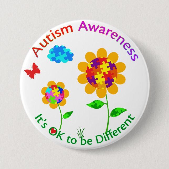 Chapa Redonda De 7 Cm Autismo Conciencia Girasol (Anverso)