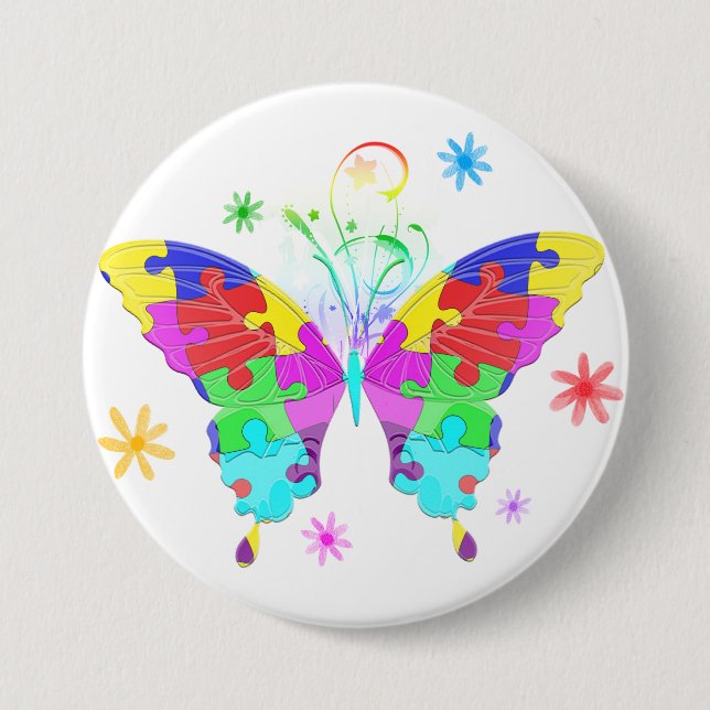 Chapa Redonda De 7 Cm Autismo mariposa (Anverso)