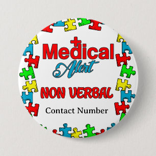 Chapa Redonda De 7 Cm Autismo Pin de Alerta Médica No Verbal