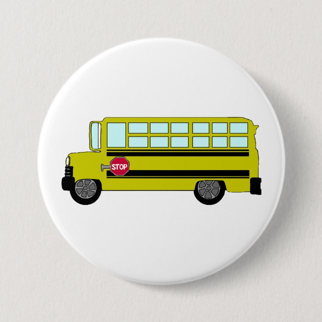 Chapa Redonda De 7 Cm Autobús Escolar Amarillo con Señal de Parada (Anverso)