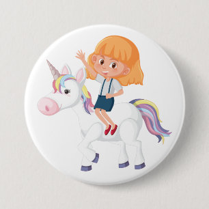 Chapa Redonda De 7 Cm Aventura de niña montando un unicornio mágico