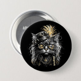 Chapa Redonda De 7 Cm Awesome Steampunk Cat