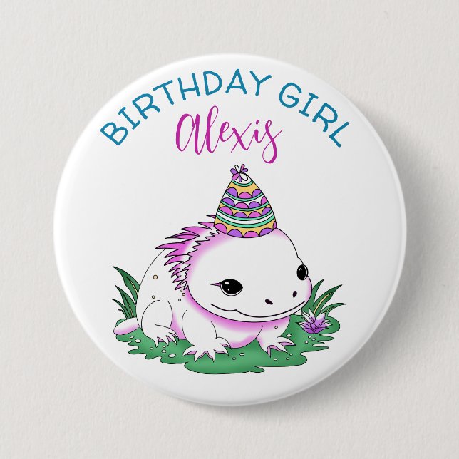 Chapa Redonda De 7 Cm Axolotl Chica de Cumpleaños Personalizado Tema (Anverso)