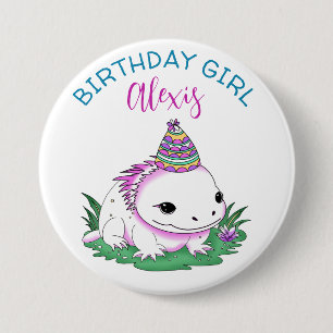 Chapa Redonda De 7 Cm Axolotl Chica de Cumpleaños Personalizado Tema