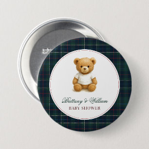 Chapa Redonda De 7 Cm Baby Shower clásico con tapa de oso preppy